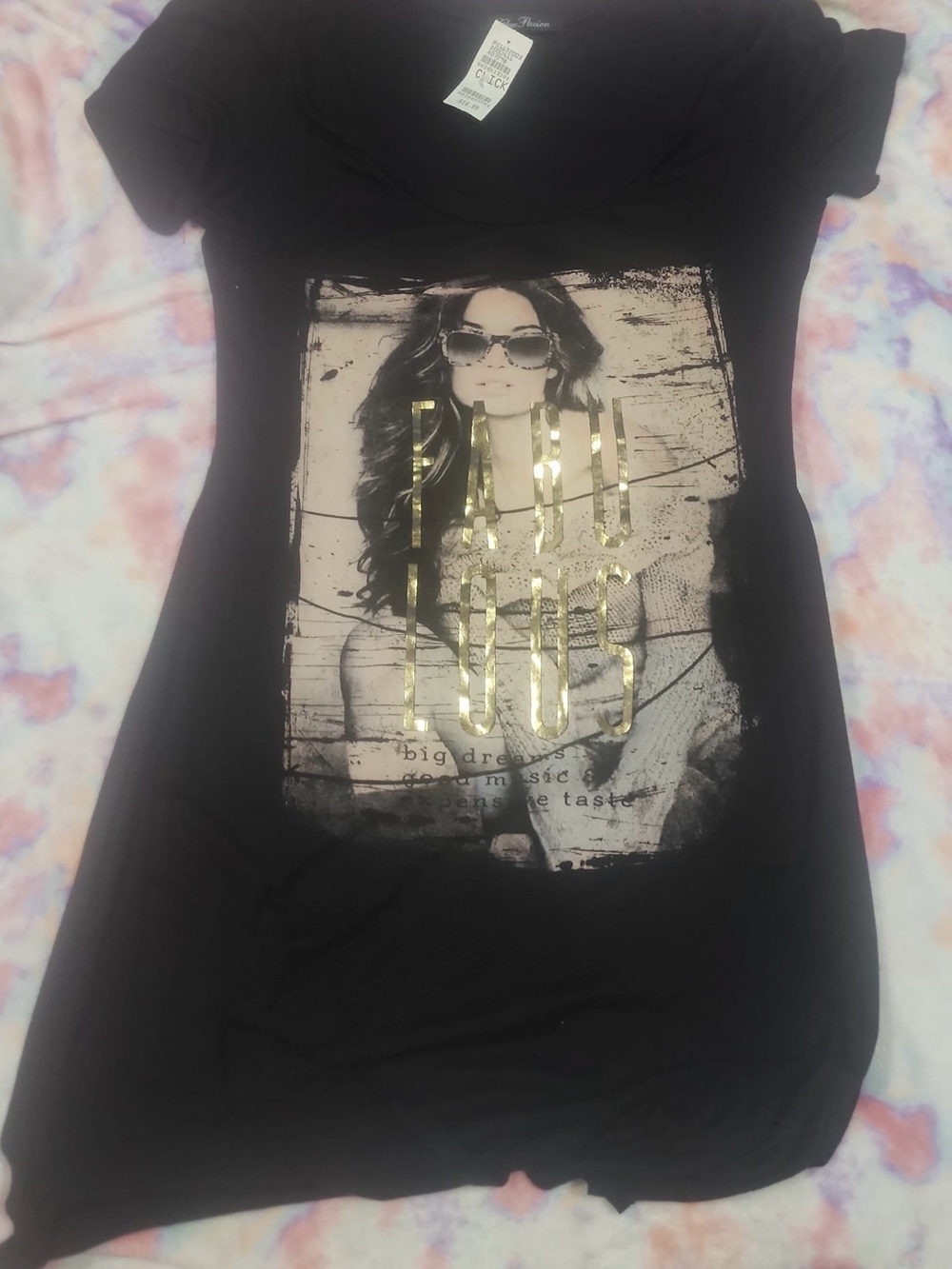 Black Short-Sleeve Graphic Tee with Gold Foil Detail